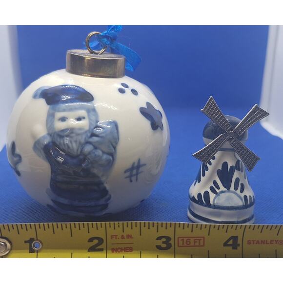 Holland Christmas Tree Delft Elf Ceramic 3” Round Ornament- With Bonus Windmill! - Picture 8 of 8